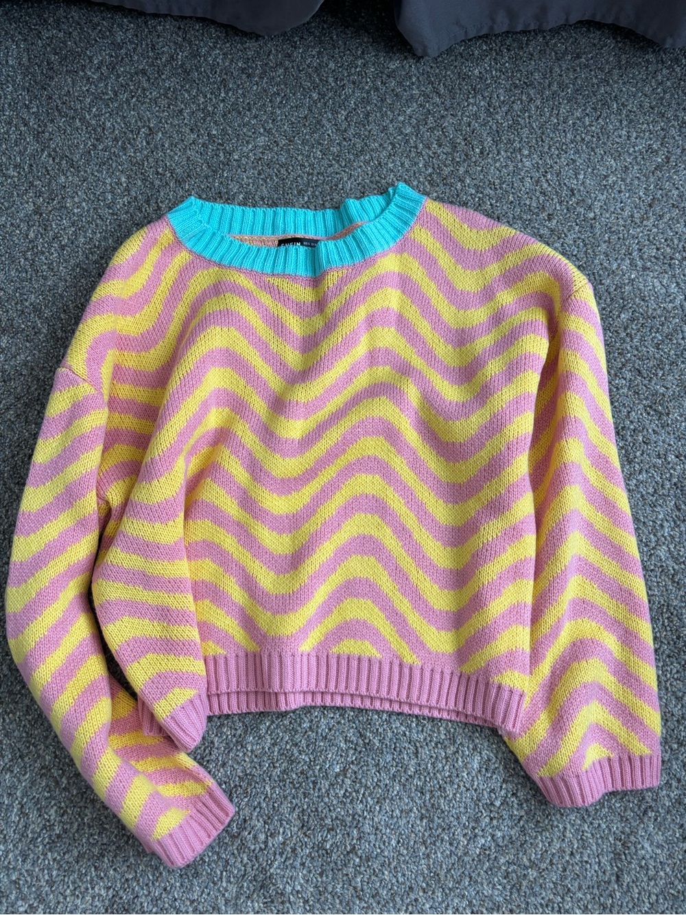 SHEIN Pink, Yellow & Aqua Wave Crewneck Sweater